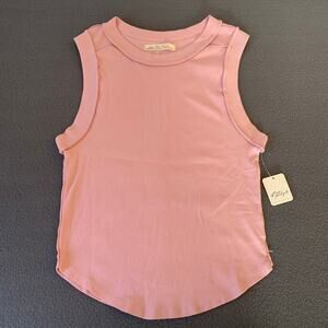 NWT Free People We the Free Kate Rib Stretch Cotton Tank Bleached Mauve Pink XL